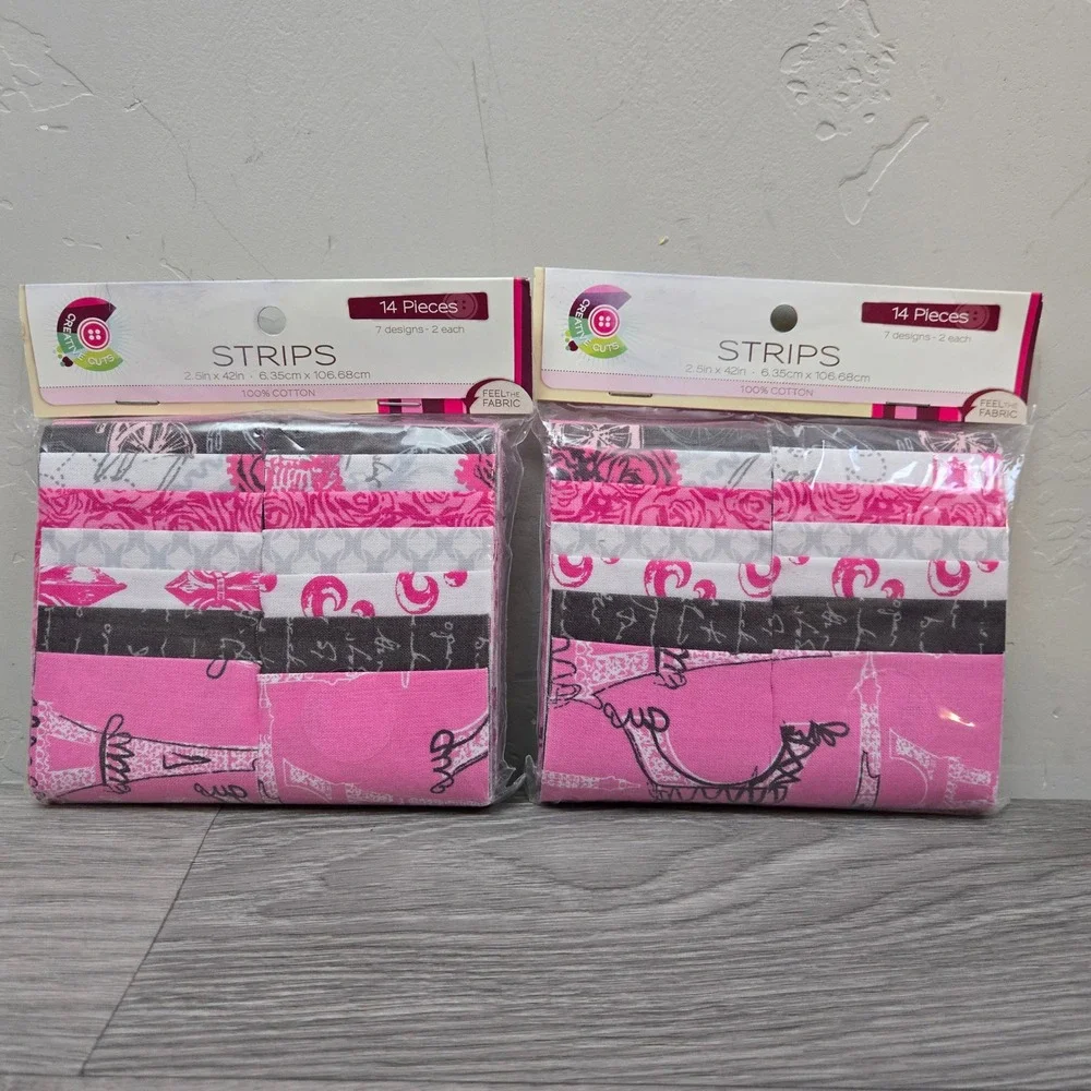 Creative Cuts Pink Paris Strips 2.5x42 28pc Lot Cotton Fabric Jelly Roll Style